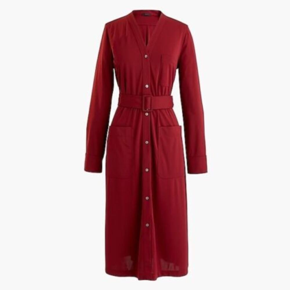 J. Crew Long Sleeve Belted Knit Knee Length Dress Burgundy sz S - Picture 3 of 10